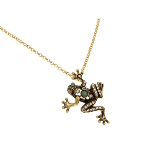 Collana con ciondolo a forma di rana con swarovski e pietre dure