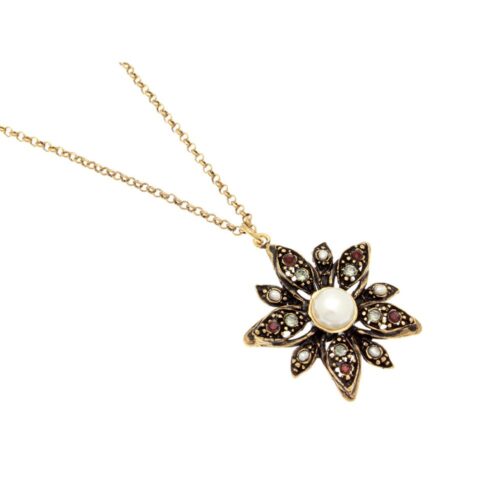 Collana da donna a forma di fiore con perla e swarovski