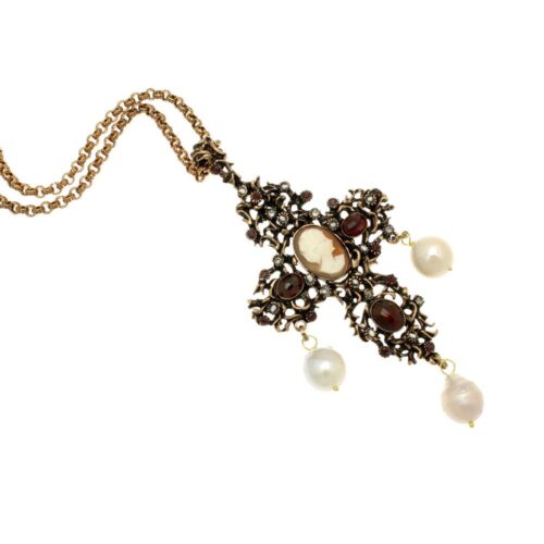 Cross Necklace with Cammeo - Image 1