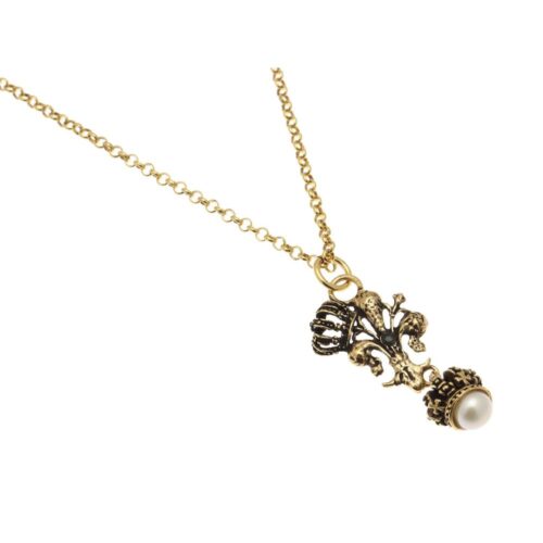 Collana artigianale con pendente a forma di giglio con perla