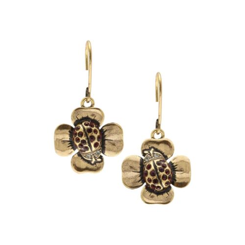 Orecchini artigianali raffiguranti una coccinella con pietre dure