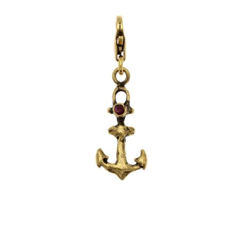 Pendente artigianale a forma di ancora con granato