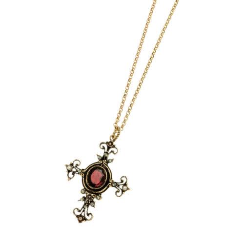 Garnet Cross Necklace - Image 2