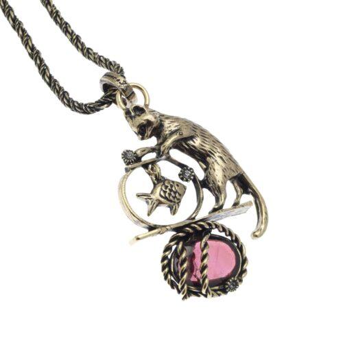 Cat Necklace with Garnet