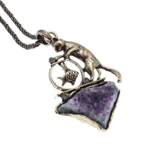 Cat Necklace with Amethyst Large - Image 1