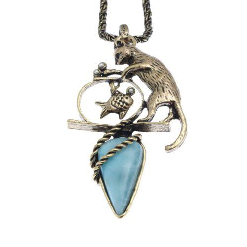 Cat Necklace with Larimar - Image 2