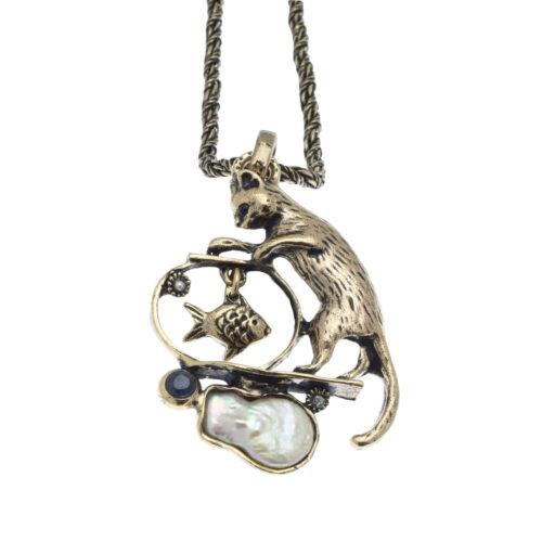 Cat Necklace with Pearl - Image 2