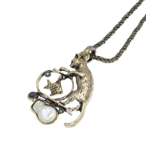 Cat Necklace with Pearl - Image 3