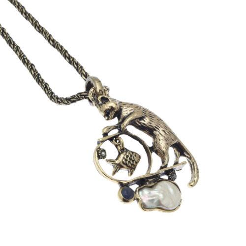 Cat Necklace with Pearl - Image 1
