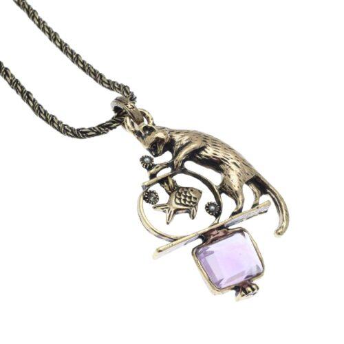 Cat Necklace with Amethyst