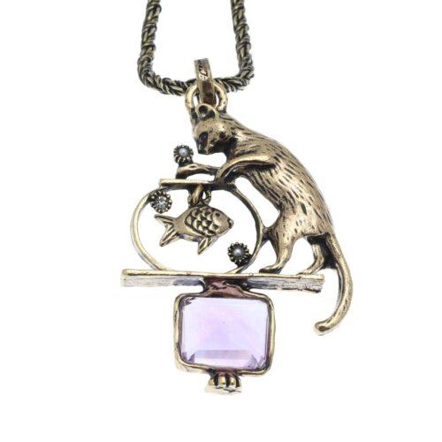 Cat Necklace with Amethyst - Image 2